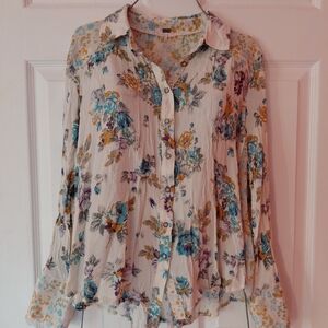 Free People Floral Print Blouse - Blue, Yellow, Purple